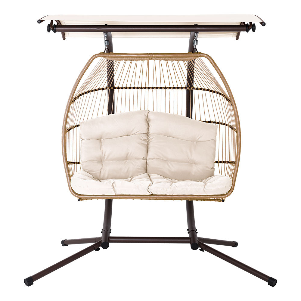 2 Seater Outdoor Egg Swing Chair Wicker - Latte