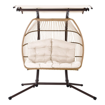 2 Seater Outdoor Egg Swing Chair Wicker - Latte