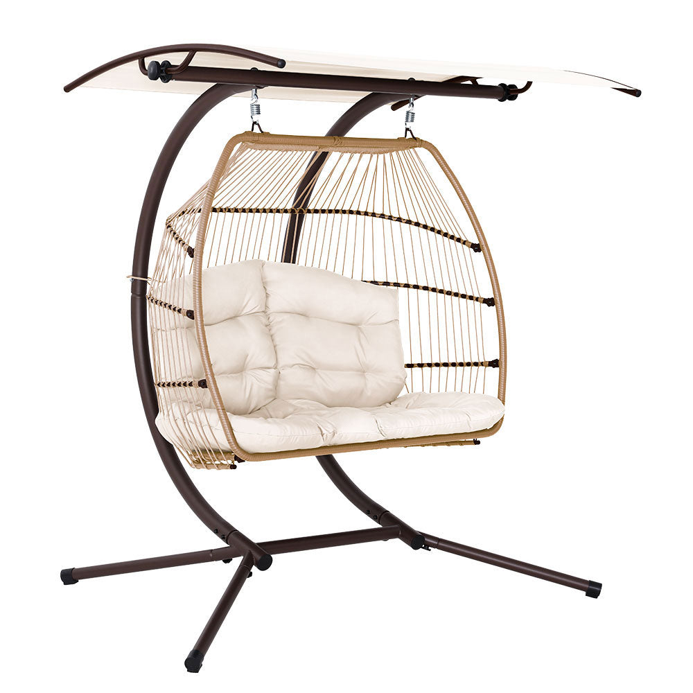 2 Seater Outdoor Egg Swing Chair Wicker - Latte