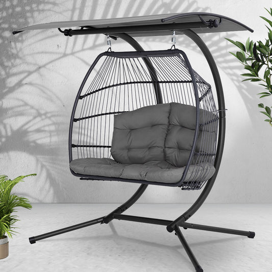 2 Seater Outdoor Egg Swing Chair Wicker - Grey