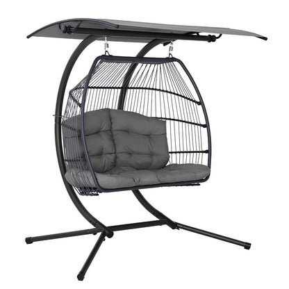 2 Seater Outdoor Egg Swing Chair Wicker - Grey
