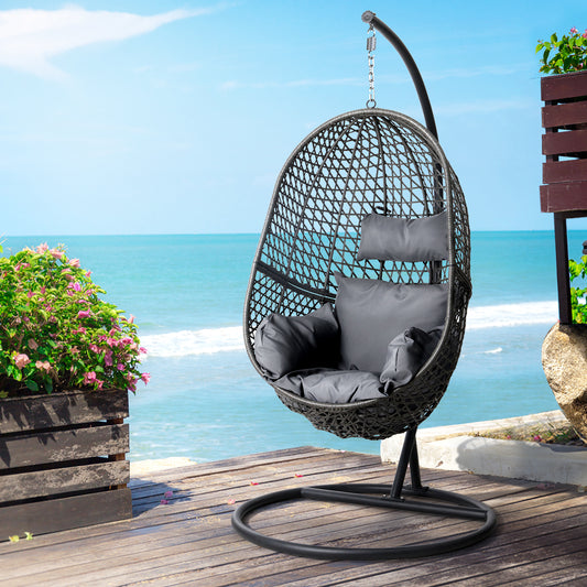 Outdoor Egg Swing Chair Wicker Rattan - Black