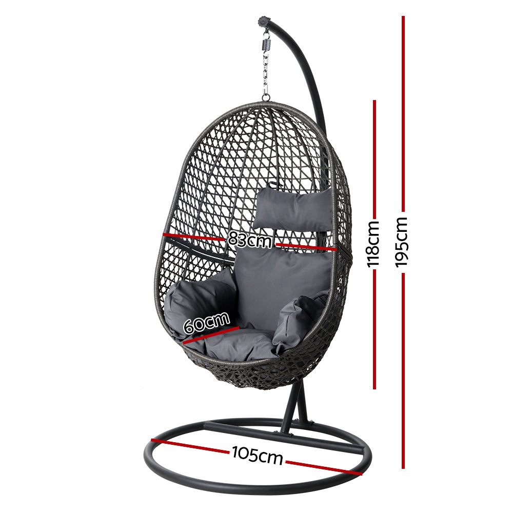 Outdoor Egg Swing Chair Wicker Rattan - Black