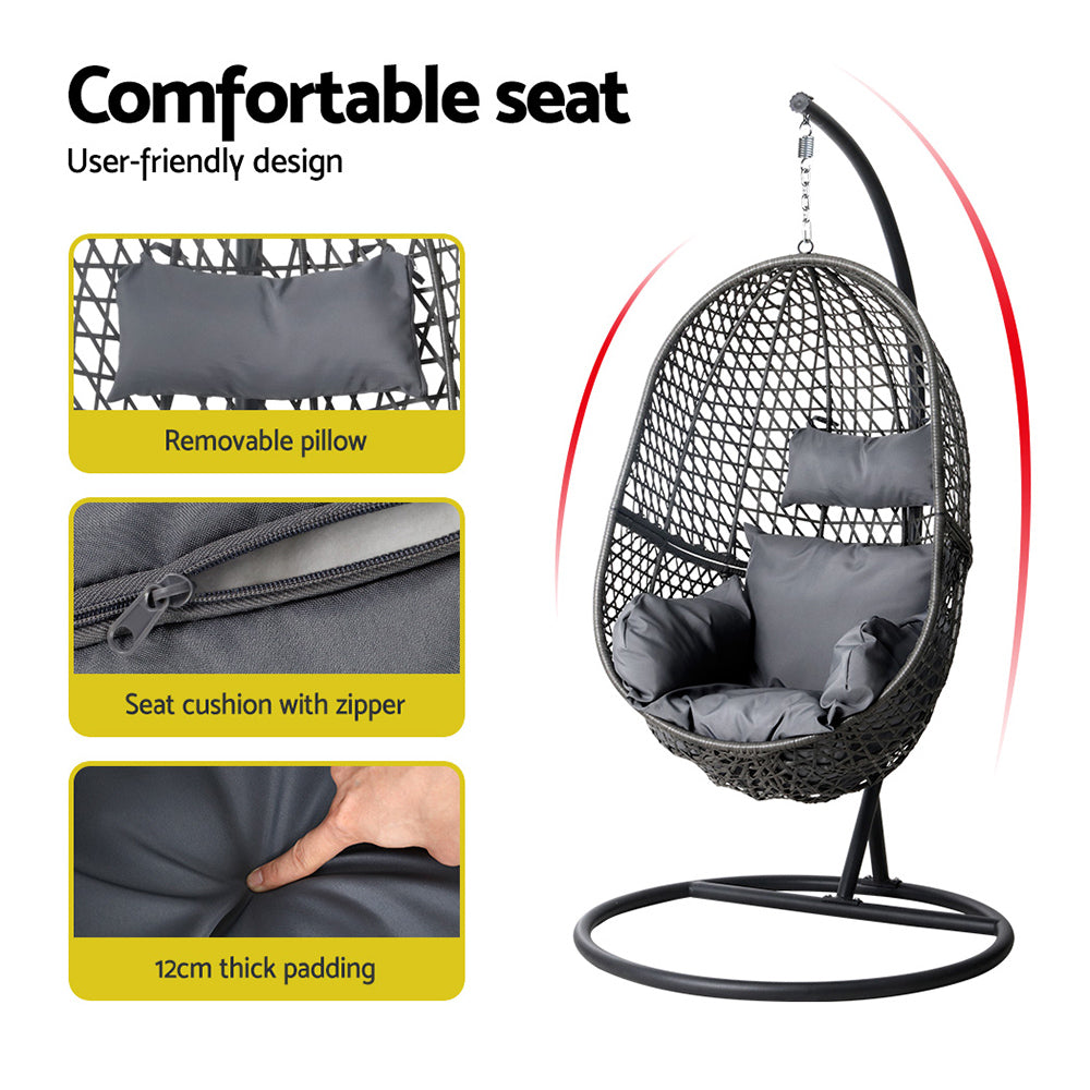 Outdoor Egg Swing Chair Wicker Rattan - Black