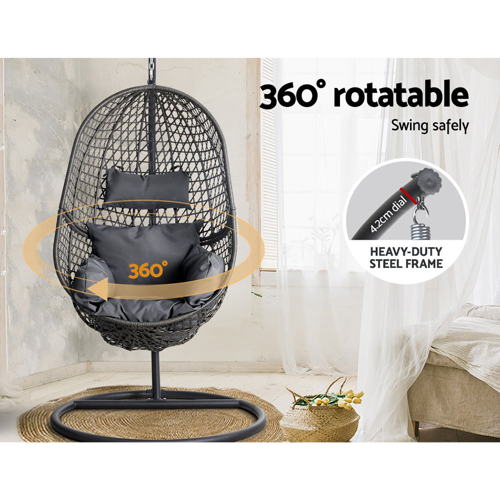 Outdoor Egg Swing Chair Wicker Rattan - Black
