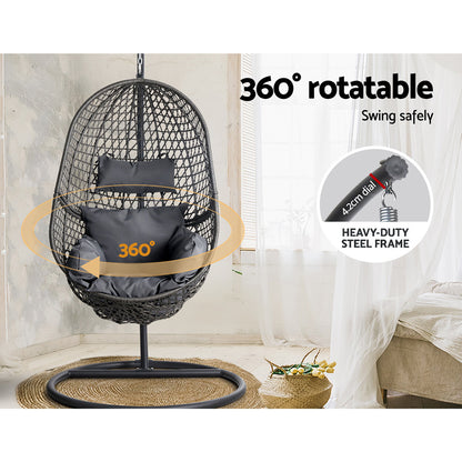 Outdoor Egg Swing Chair Wicker Rattan - Black