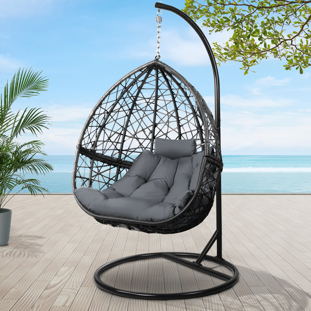 Outdoor Egg Swing Chair Wicker Rattan - Grey