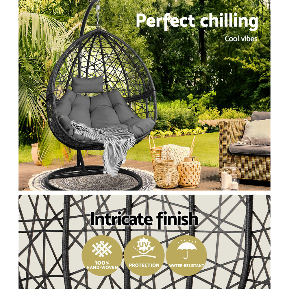 Outdoor Egg Swing Chair Wicker Rattan - Grey
