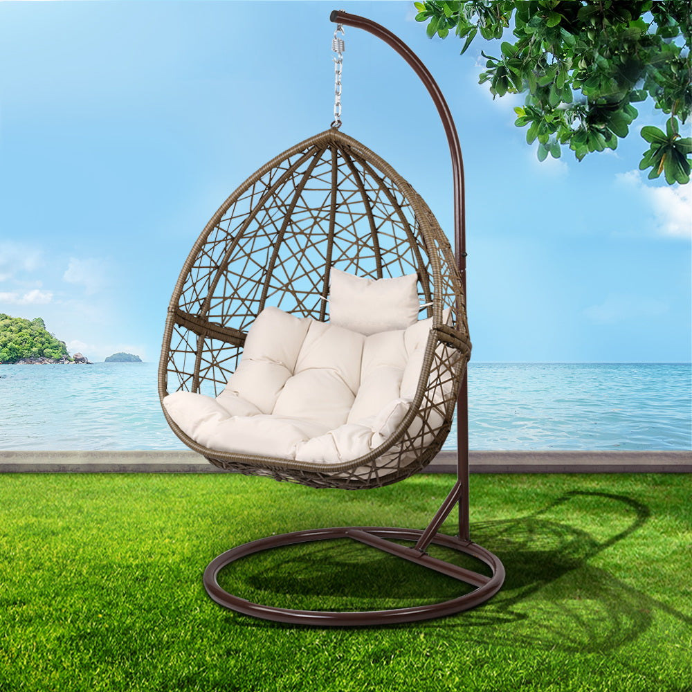 Outdoor Egg Swing Chair Wicker Rattan - Latte