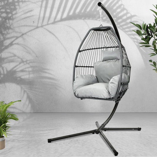 Outdoor Egg Swing Chair Wicker Rope - Grey