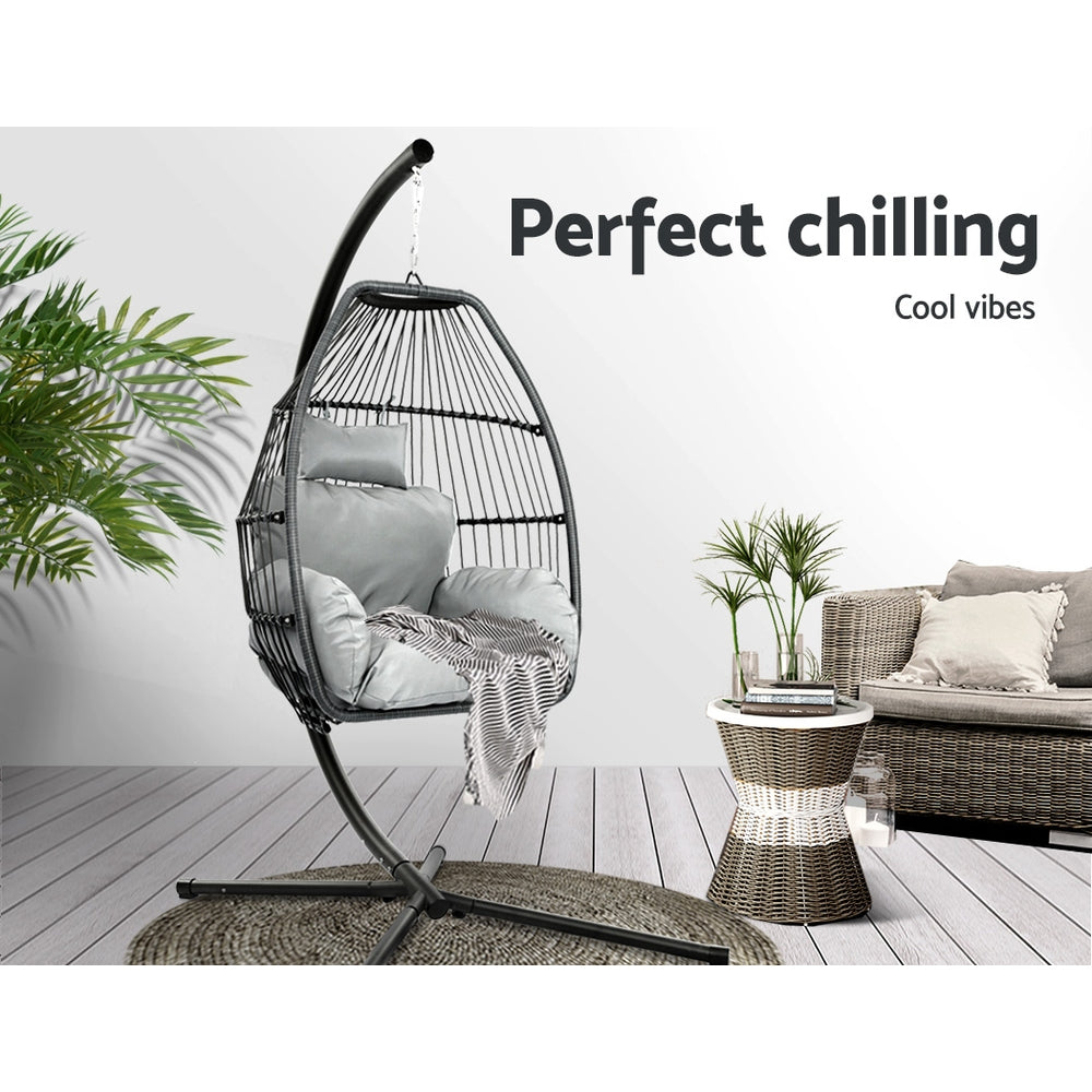 Outdoor Egg Swing Chair Wicker Rope - Grey