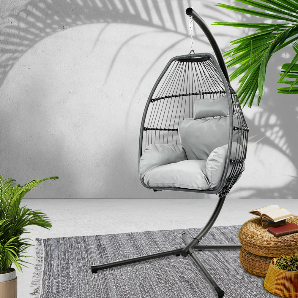Outdoor Egg Swing Chair Wicker Rope - Grey