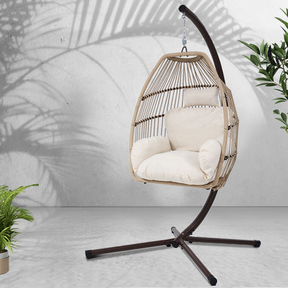 Outdoor Egg Swing Chair Hanging Chair Wicker Rope - Latte