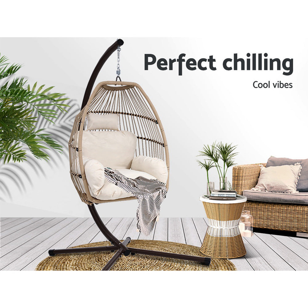 Outdoor Egg Swing Chair Hanging Chair Wicker Rope - Latte