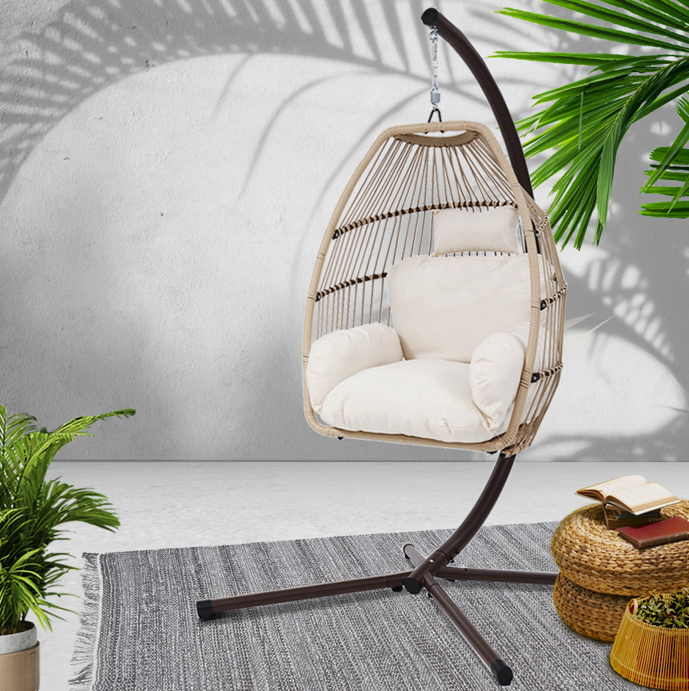 Outdoor Egg Swing Chair Hanging Chair Wicker Rope - Latte