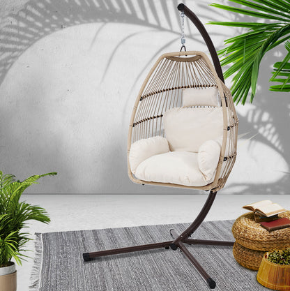 Outdoor Egg Swing Chair Hanging Chair Wicker Rope - Latte
