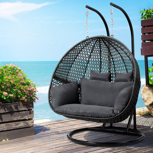 2 Seater Outdoor Egg Swing Chair Wicker - Grey