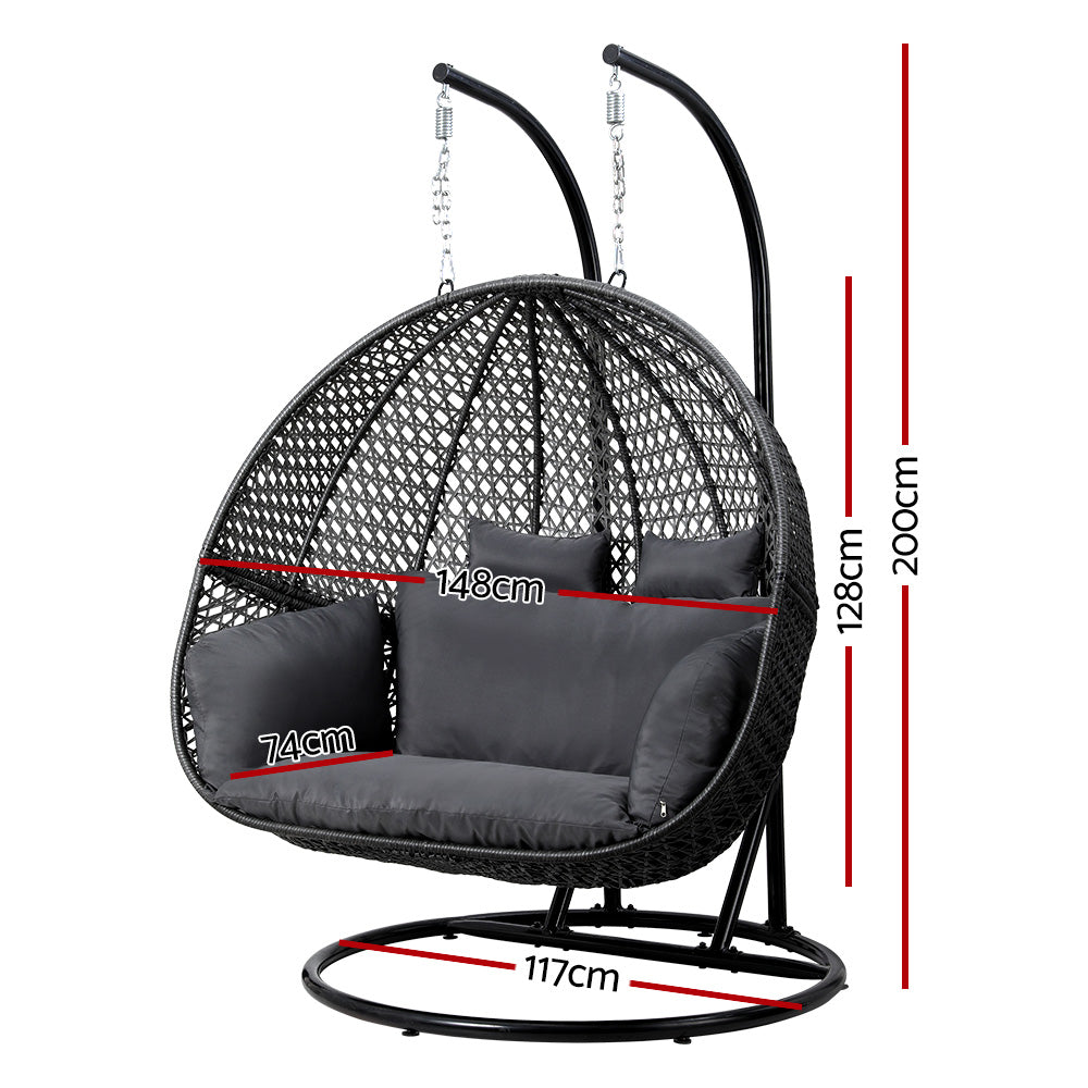 2 Seater Outdoor Egg Swing Chair Wicker - Grey