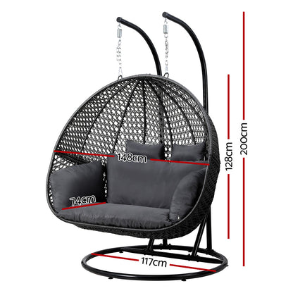 2 Seater Outdoor Egg Swing Chair Wicker - Grey