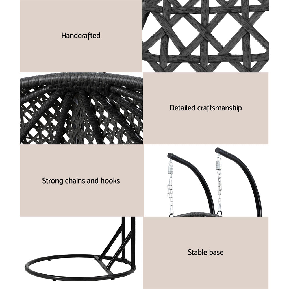 2 Seater Outdoor Egg Swing Chair Wicker - Grey