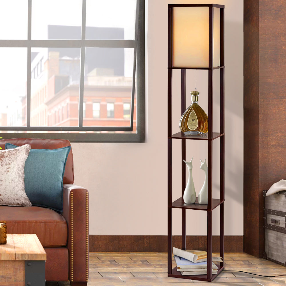 Shelf Floor Lamp 3 Tier LED Light Stand - Vintage Brown