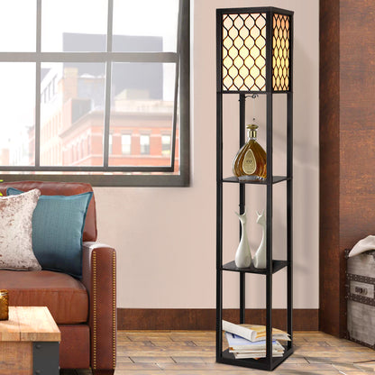 Shelf Floor Lamp 3 Tier LED Light Stand - Pattern Black
