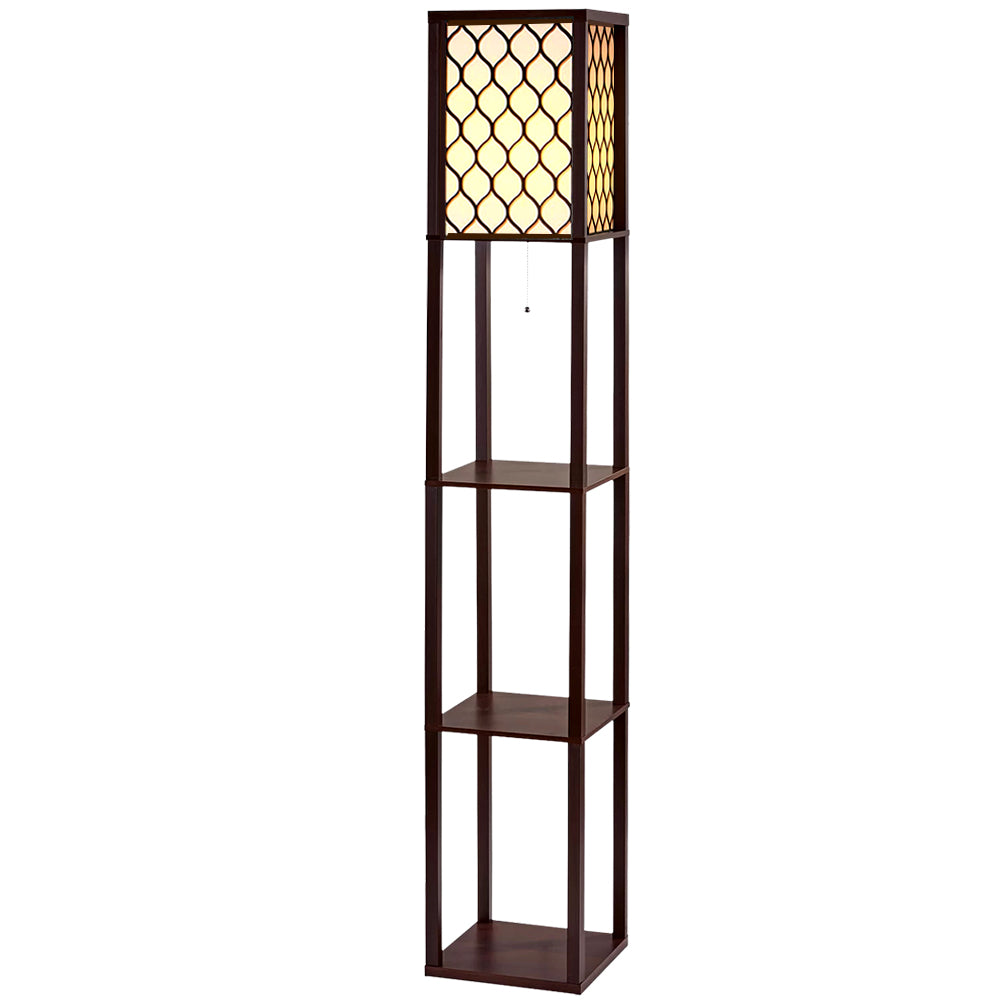 Shelf Floor Lamp 3 Tier LED Light Stand - Pattern Brown