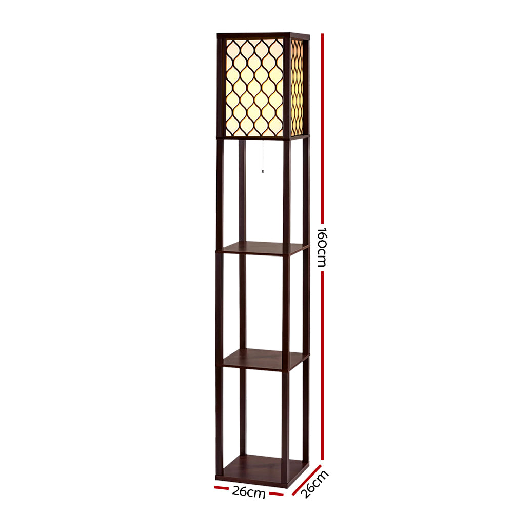 Shelf Floor Lamp 3 Tier LED Light Stand - Pattern Brown