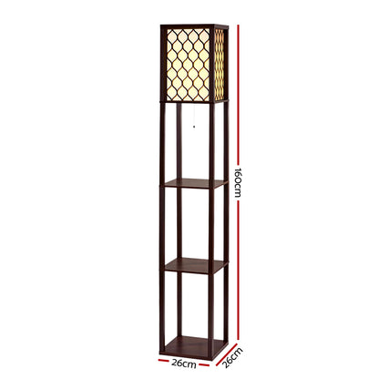 Shelf Floor Lamp 3 Tier LED Light Stand - Pattern Brown