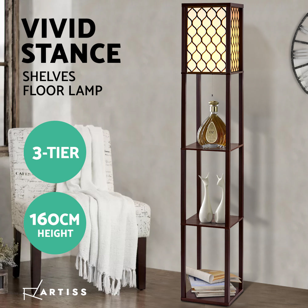 Shelf Floor Lamp 3 Tier LED Light Stand - Pattern Brown