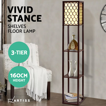 Shelf Floor Lamp 3 Tier LED Light Stand - Pattern Brown
