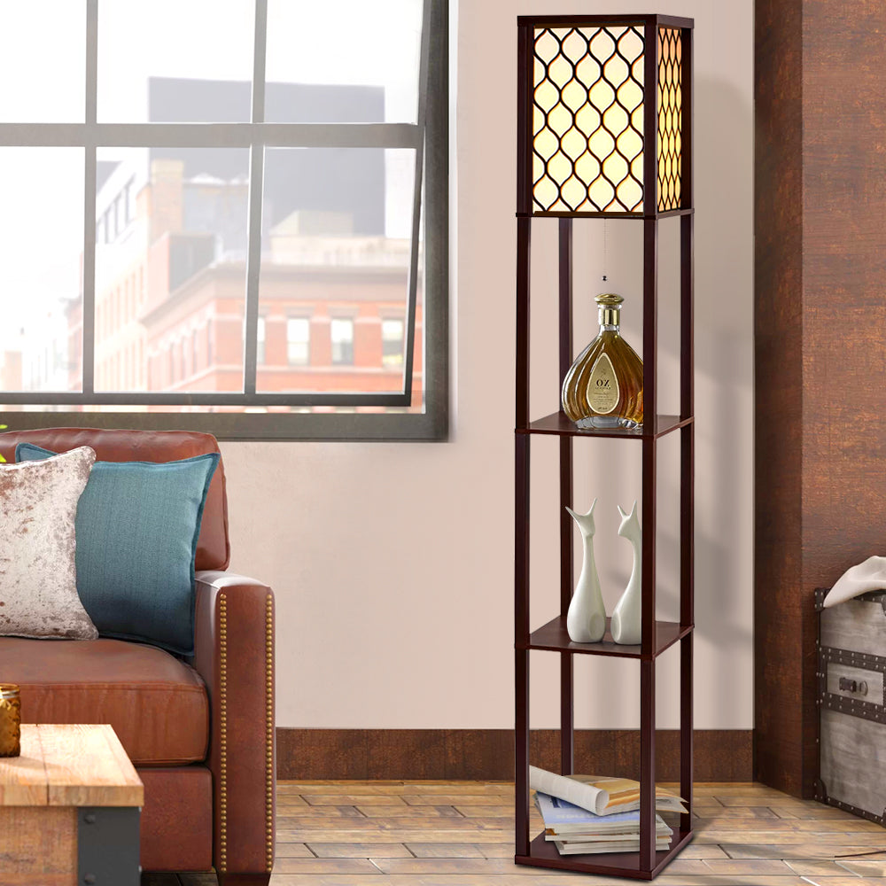 Shelf Floor Lamp 3 Tier LED Light Stand - Pattern Brown