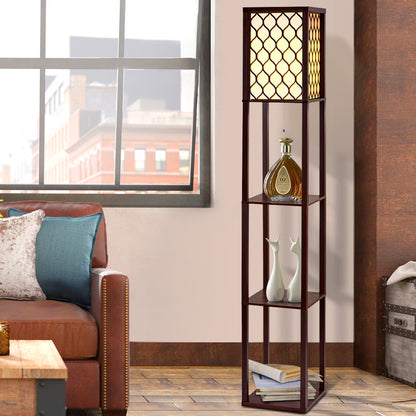 Shelf Floor Lamp 3 Tier LED Light Stand - Pattern Brown