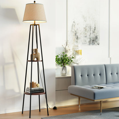 2 Tier Shelf Floor Lamp LED Light Stand - Black