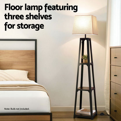 Floor Lamp 3 Tier Shelf Storage LED Light Stand - Vintage White