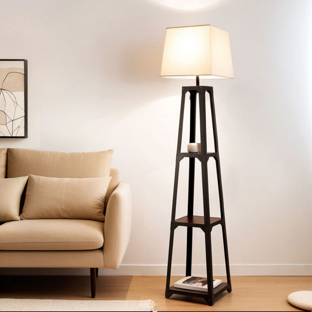 Floor Lamp 3 Tier Shelf Storage LED Light Stand - Vintage White