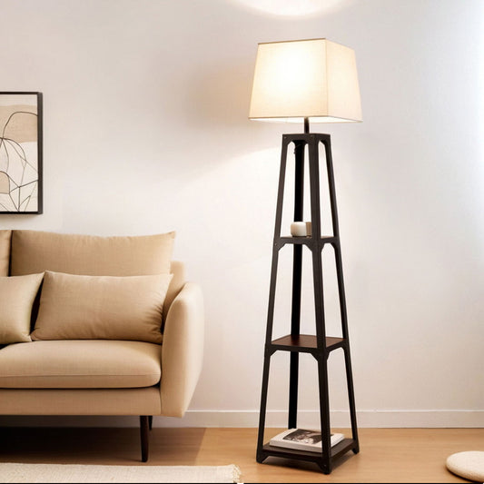 Floor Lamp 3 Tier Shelf Storage LED Light Stand - Vintage White