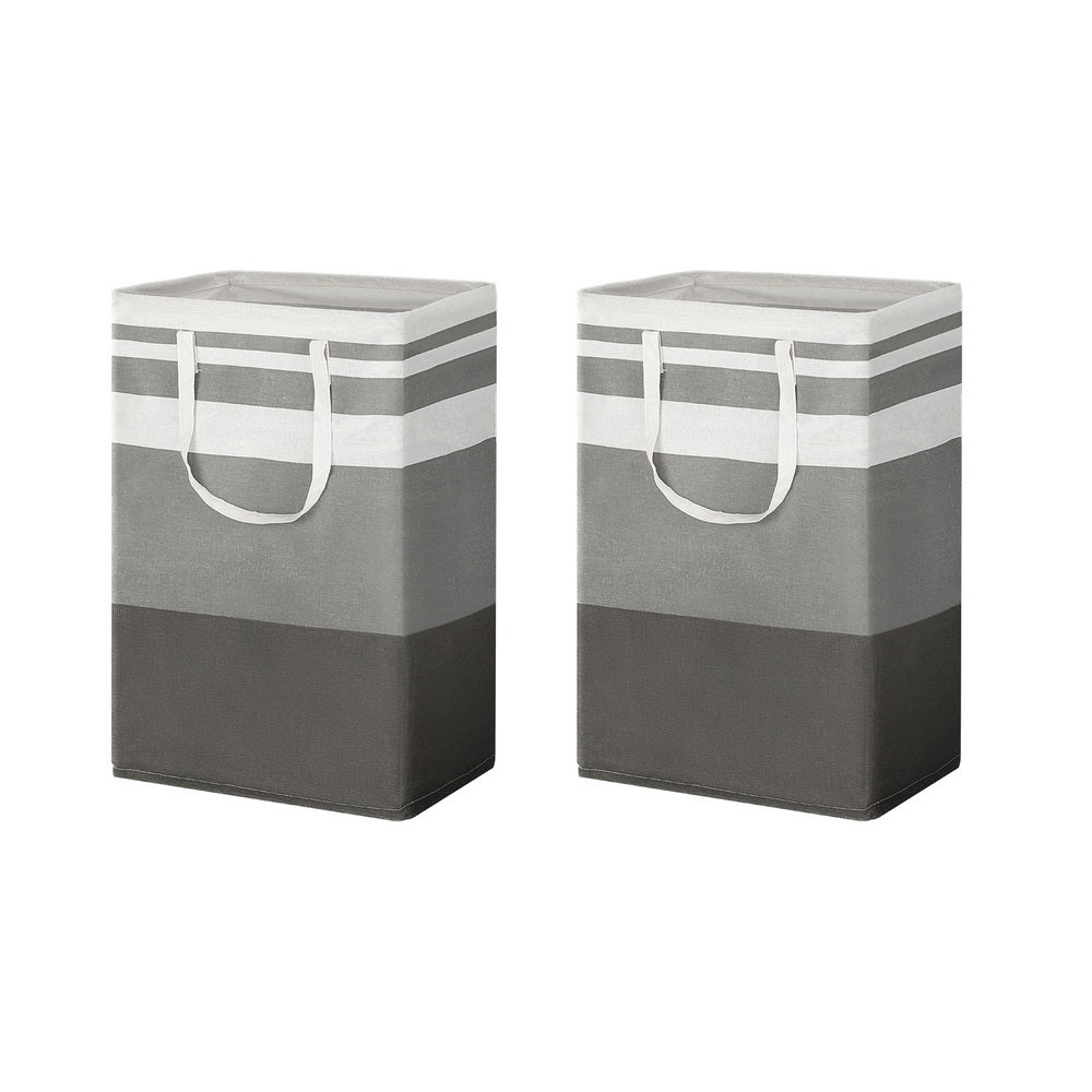 Set of 2 Laundry Basket Hamper Foldable - White Grey