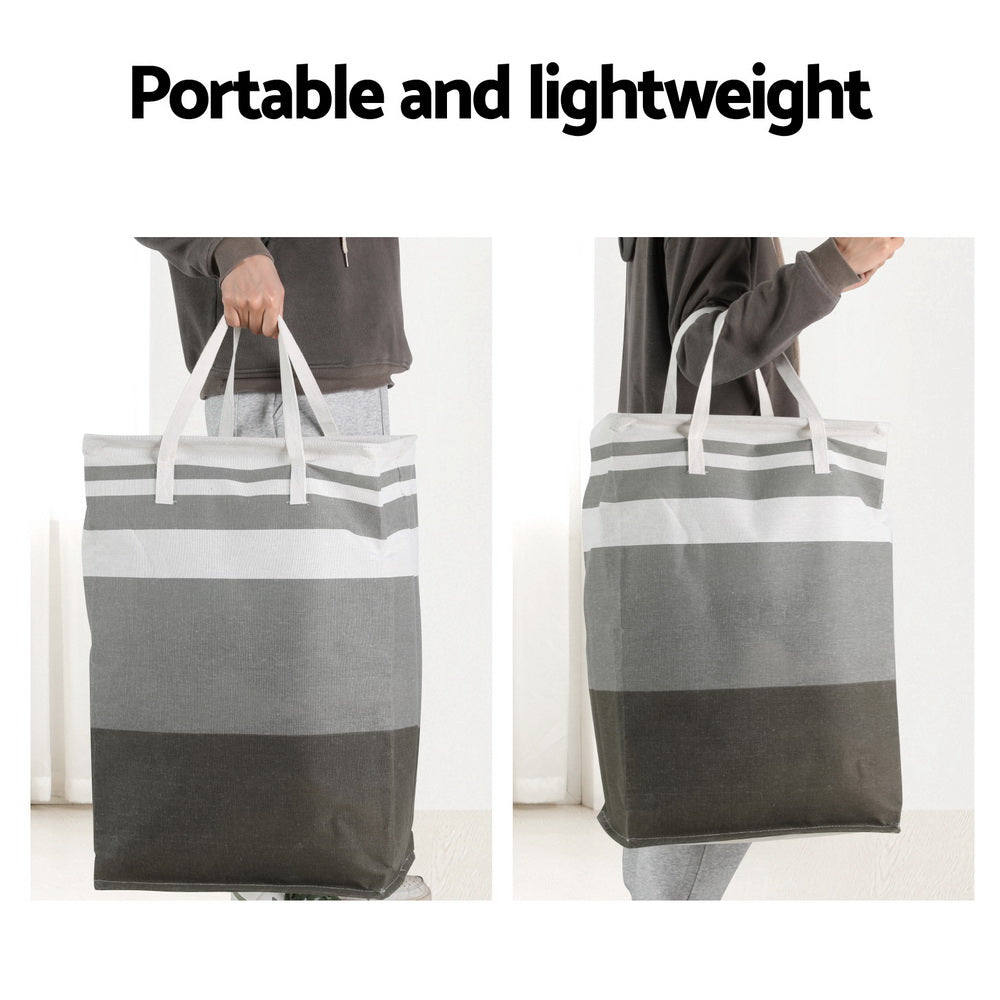 Set of 2 Laundry Basket Hamper Foldable - White Grey