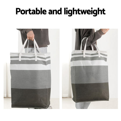 Set of 2 Laundry Basket Hamper Foldable - White Grey