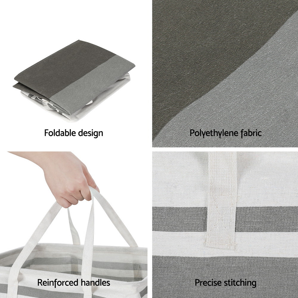 Set of 2 Laundry Basket Hamper Foldable - White Grey