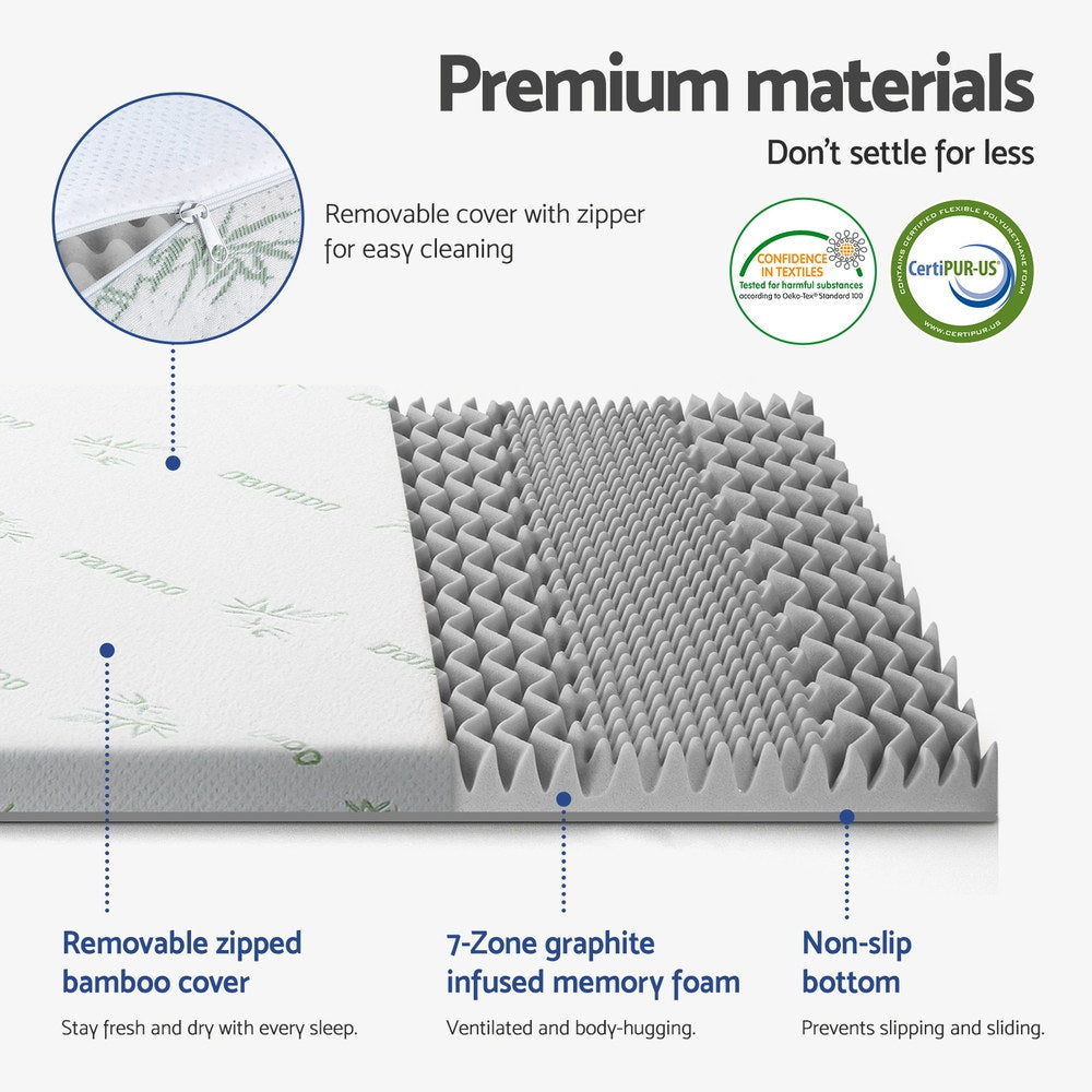 Memory Foam Mattress Topper 7-Zone 8cm Graphite - Double