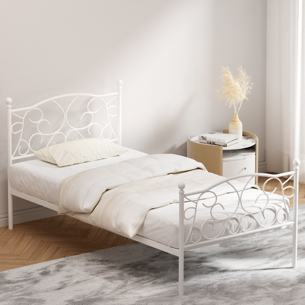 Groa Single Bed Frame - White Metal