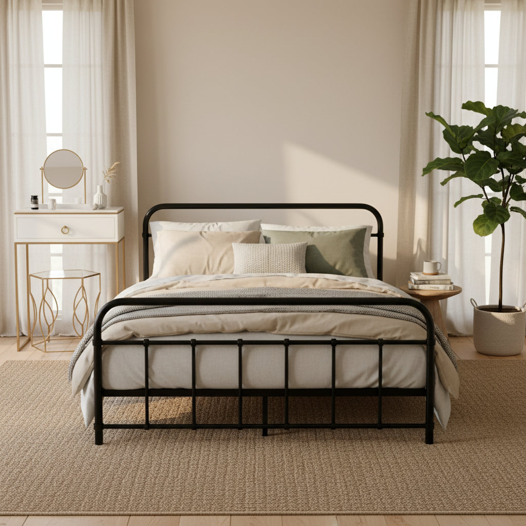 Leo Double Bed Frame - Black Metal