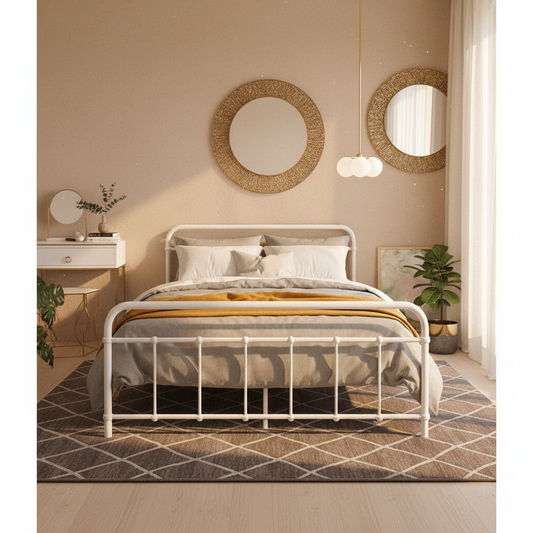 Leo Double Bed Frame - White Metal