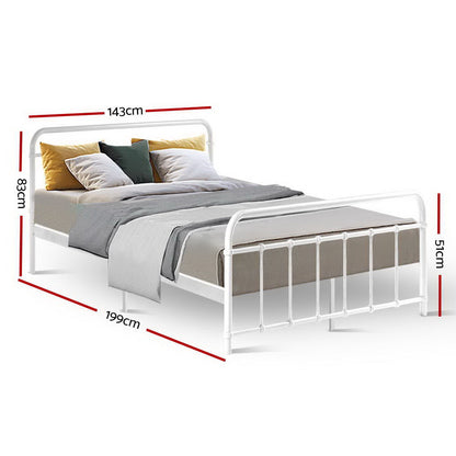 Leo Double Bed Frame - White Metal