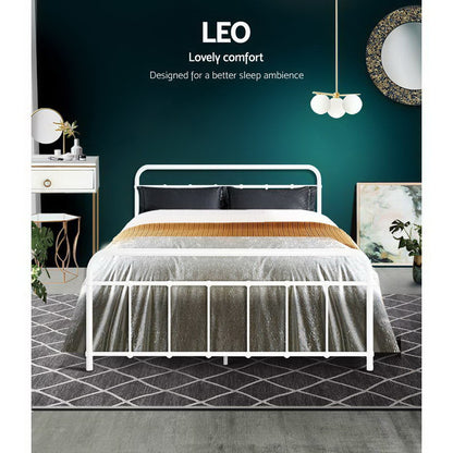 Leo Double Bed Frame - White Metal