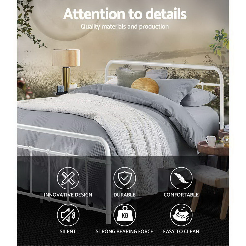 Leo Double Bed Frame - White Metal