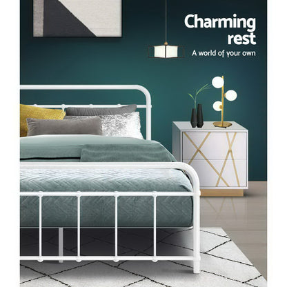 Leo Double Bed Frame - White Metal