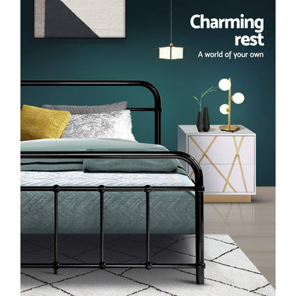 Leo King Single Bed Frame - Black Metal